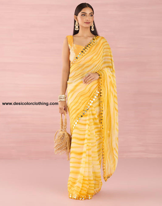 Yellow Georgette Printed Saree