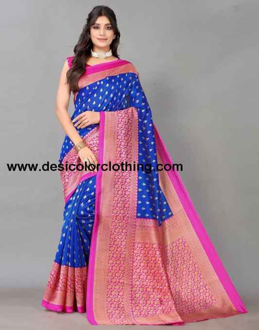 Blue Printed Silk Saree