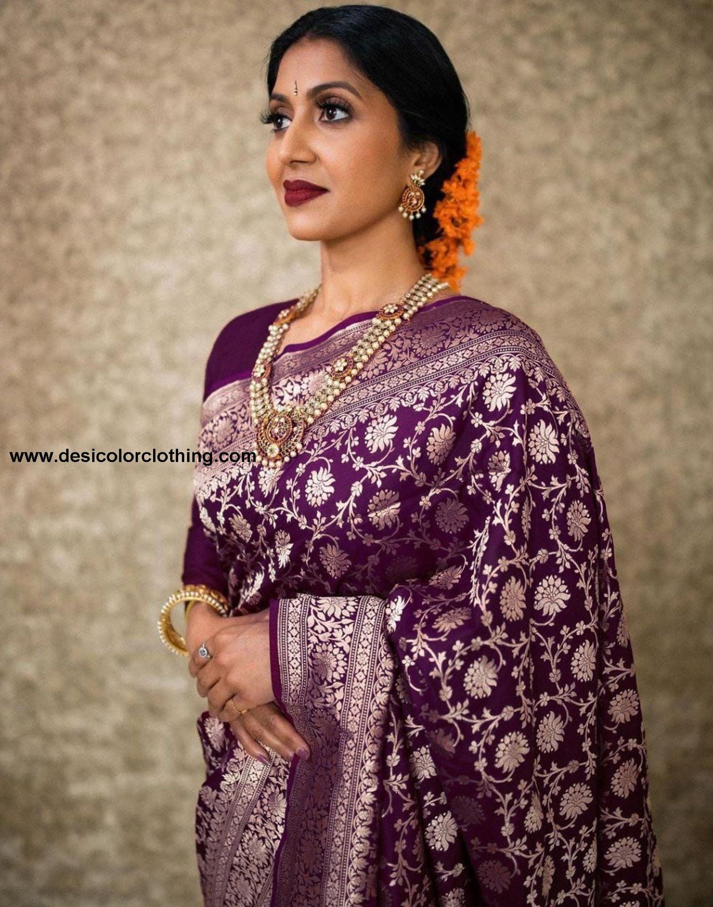 Wine Jacquard Silk Saree