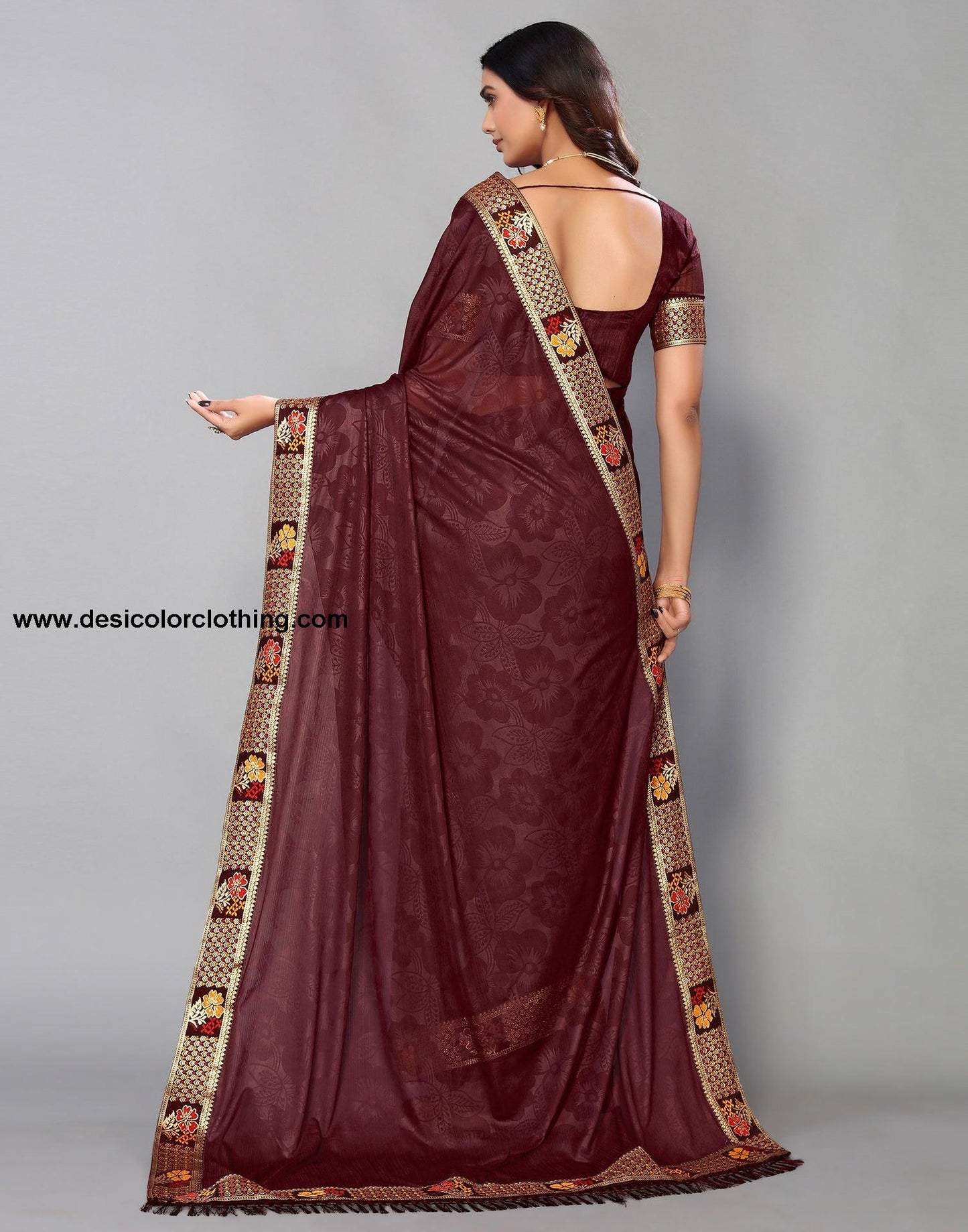 Dark Brown Lycra Printed Saree