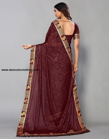 Dark Brown Lycra Printed Saree