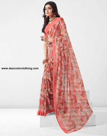 Rose Pink Printed Georgette Saree