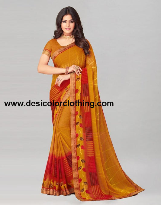Turmeric Yellow Coloured Chiffon Printed Saree | SLV2206S942
