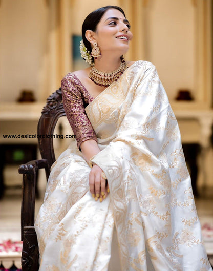 White Silk Plain Saree
