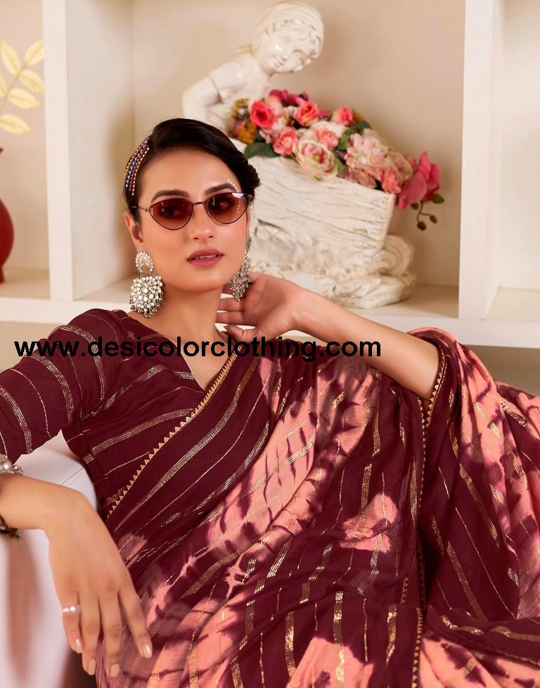 Peach Chanderi Printed Ready To Wear