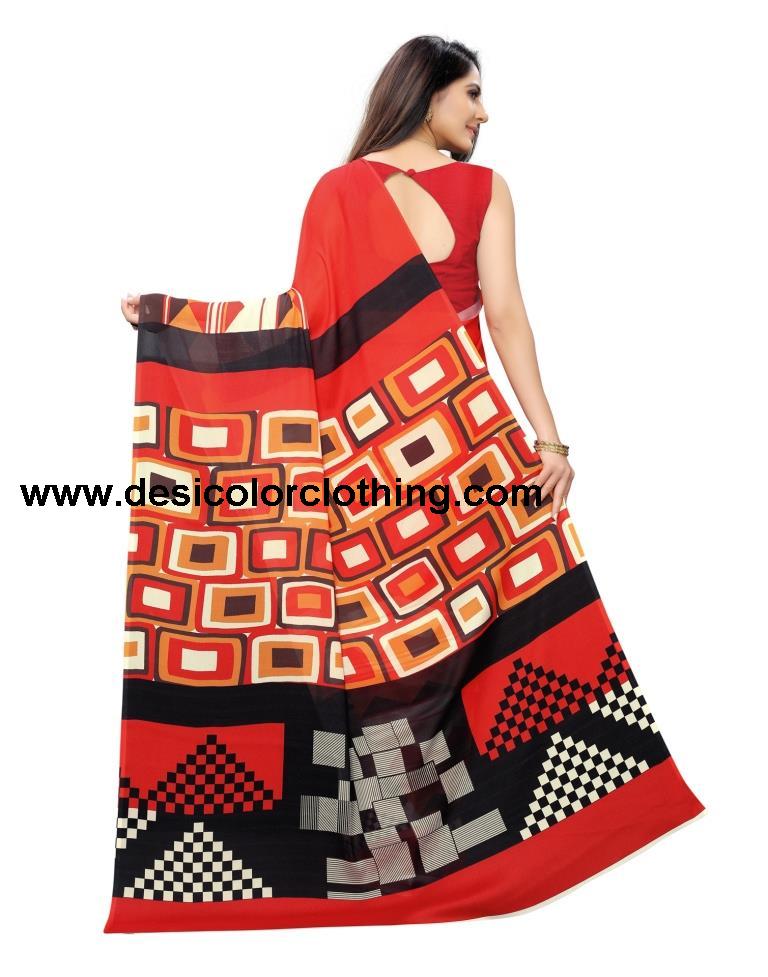 Red Coloured Georgette Digital Printed Casual saree