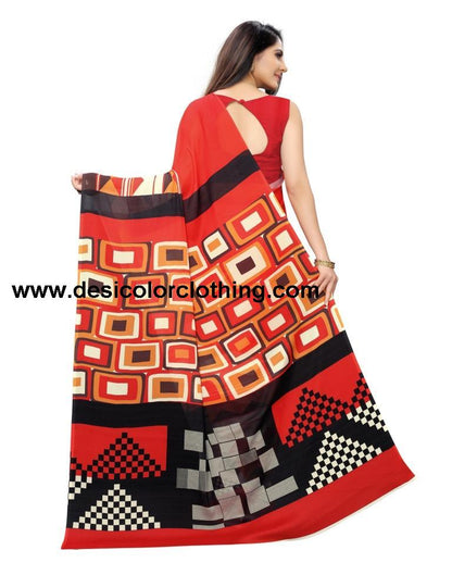 Red Coloured Georgette Digital Printed Casual saree