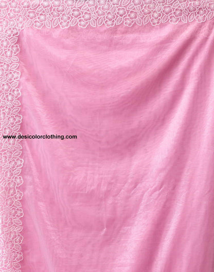 Pink Embroidery Organza Saree