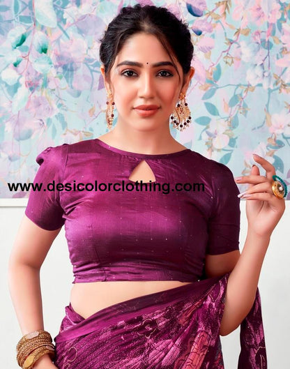 Deep Purple Georgette Printed Sarees