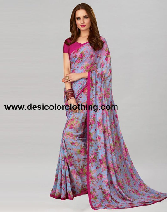 Purple Printed Georgette Saree
