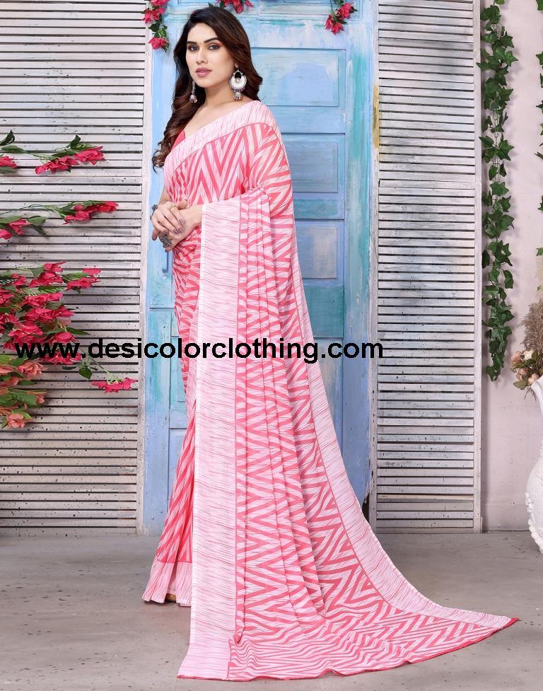 Pink Georgette Printed Saree
