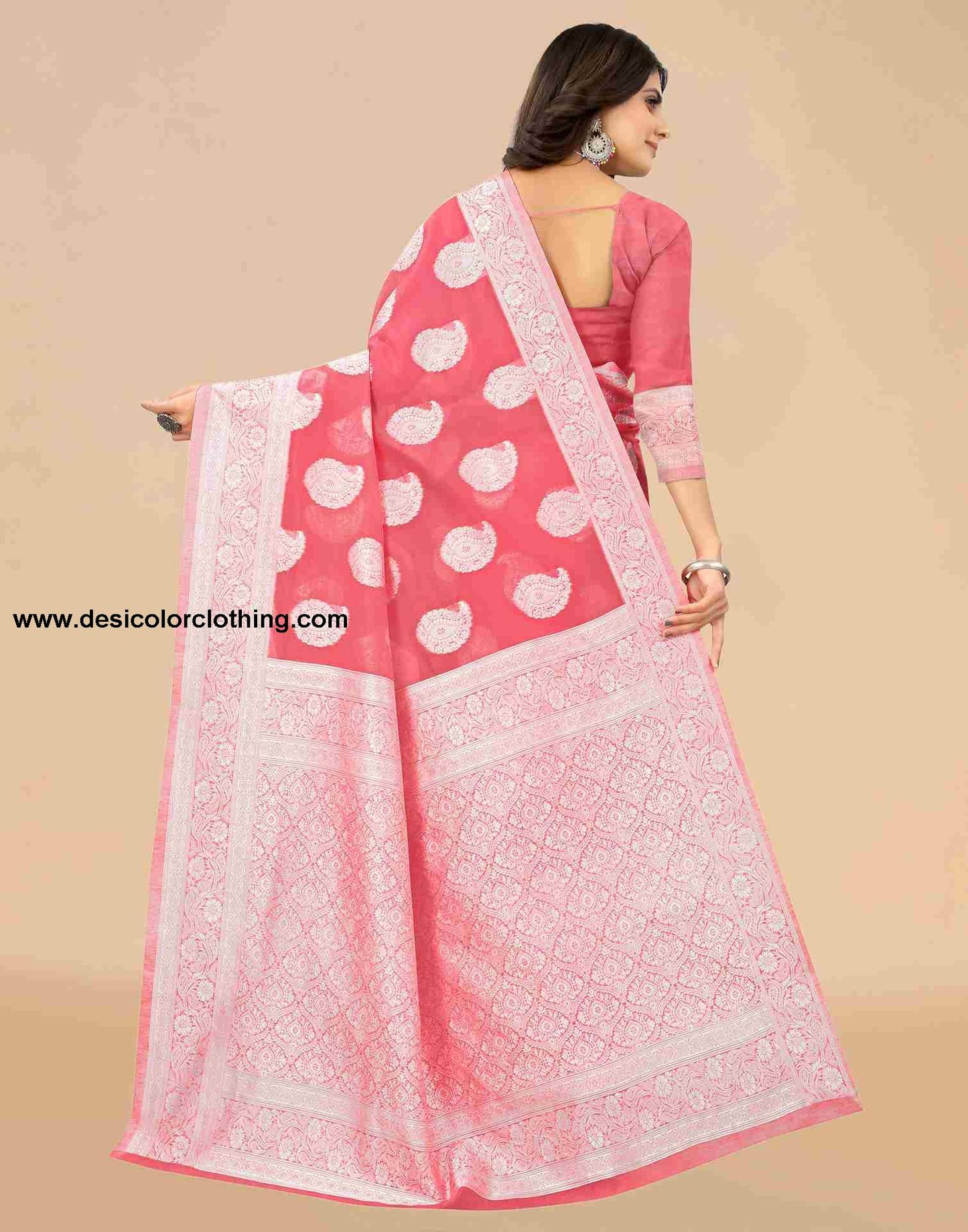 Pink Cotton Plain Saree