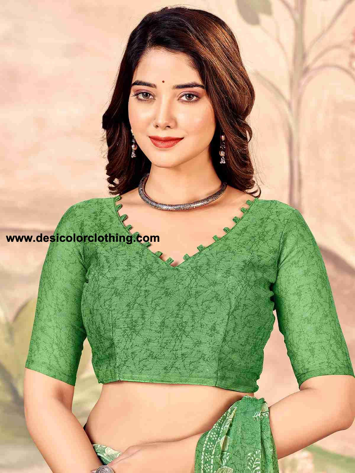 Green Chiffon Printed Saree