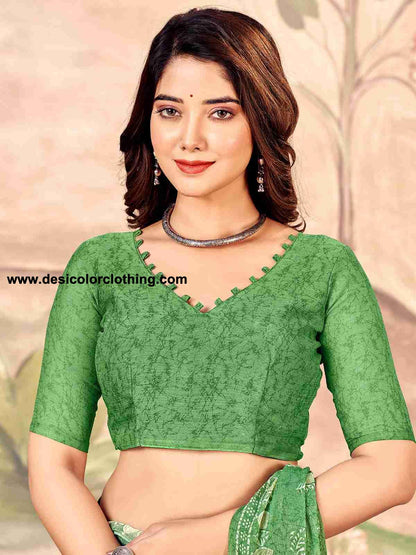 Green Chiffon Printed Saree