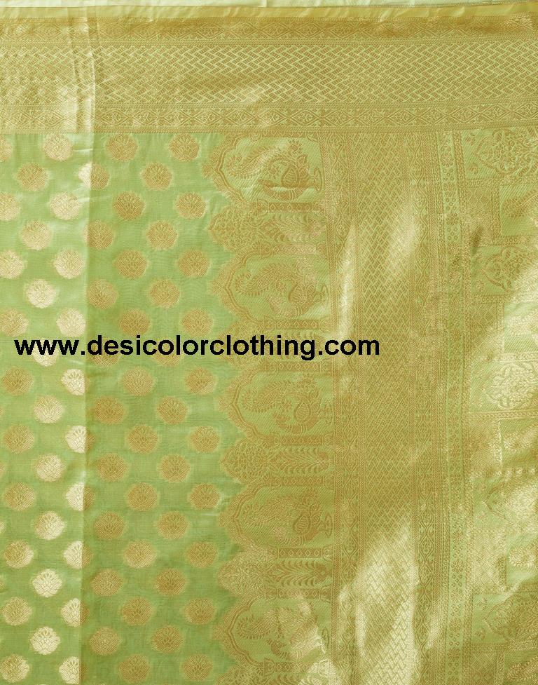 Pista Green Organza Woven Saree