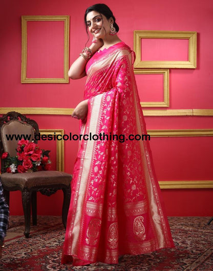 Rani Pink Silk Plain Saree