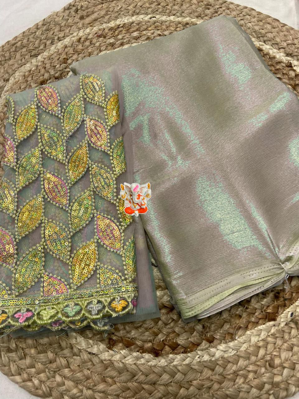 Product Image - Designer Shimmer Chiffon Saree with Embroidered Blouse