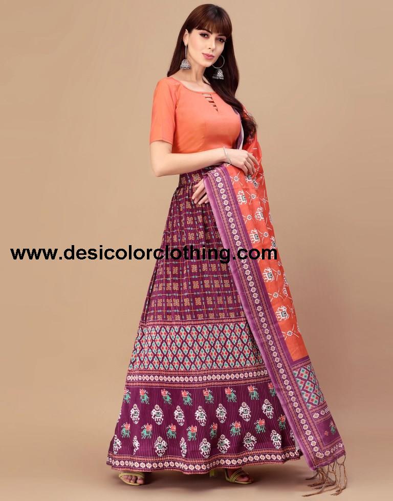 Wine Printed Lehenga Choli