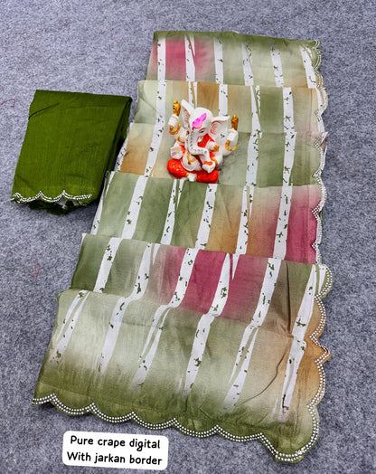Product Image - Elegant Designer Wedding Saree | Georgette Fabric with Digital Print & Embroidery
