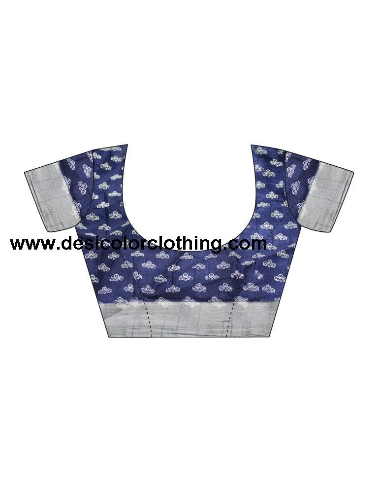 Dark Blue Silk Printed Saree