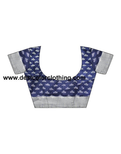 Dark Blue Silk Printed Saree