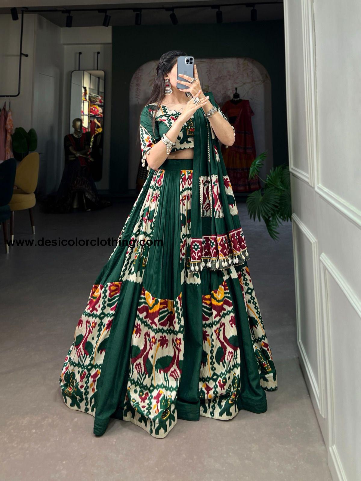 Rayon Printed Silk Lehenga Choli with Gota Patti and Cowrie Lace Detailing