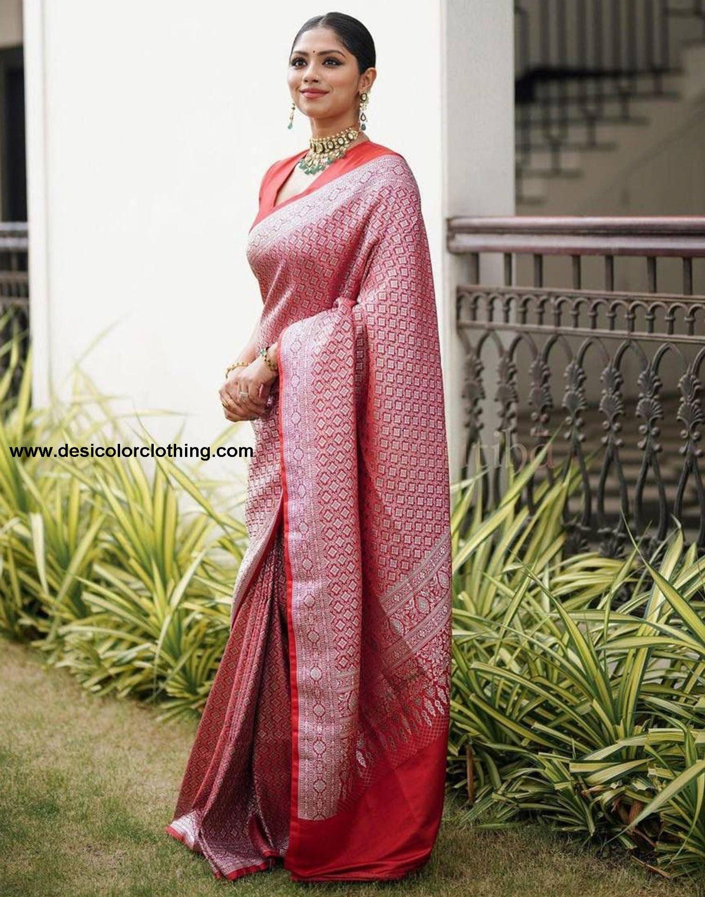 Red Jacquard Silk Saree