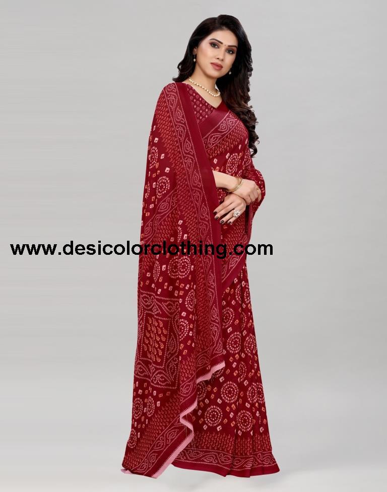 Vintage Maroon Printed Saree | 2041S573