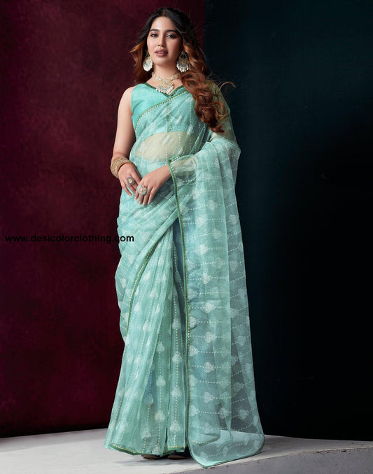 Blue Net Plain Saree