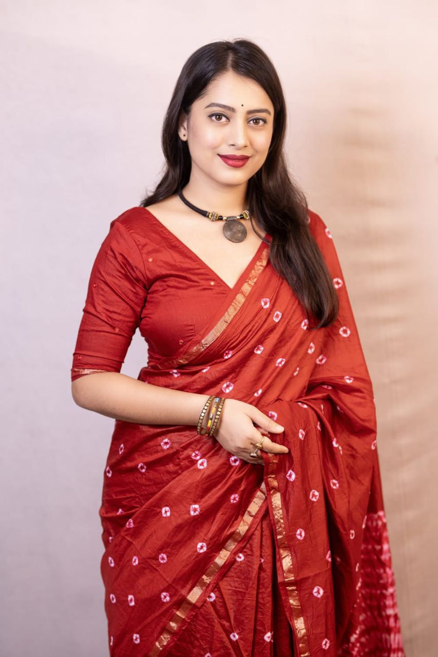 Product Image - Exquisite Pure Chanderi Hand Tie-Dye Bandhani Saree