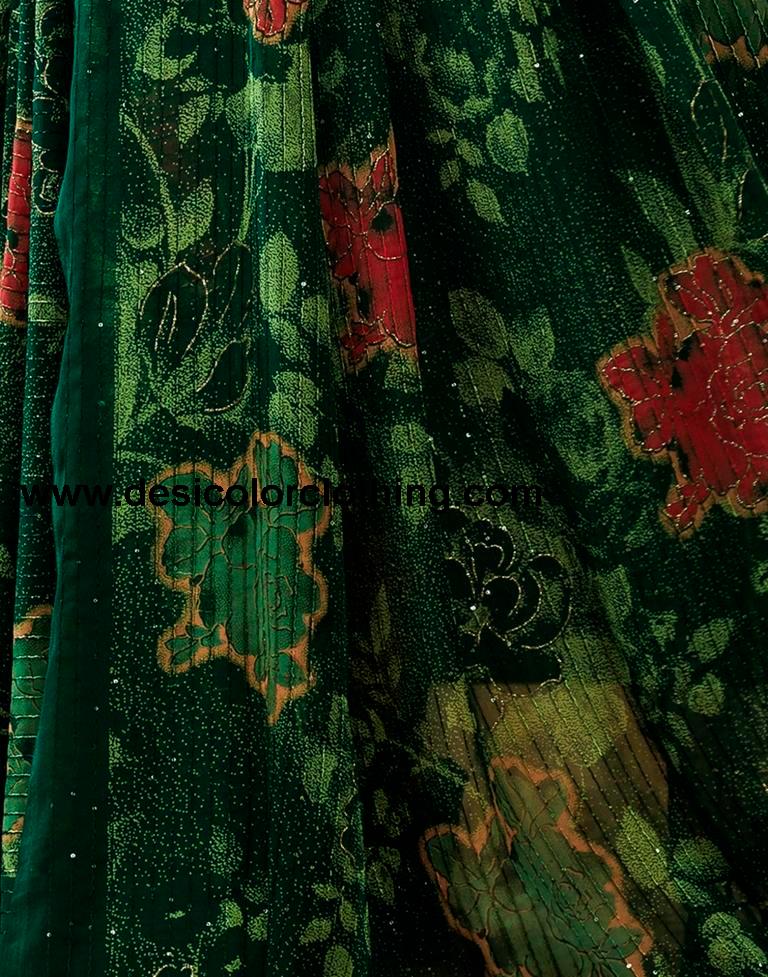 Dark Green Georgette Printed Sarees