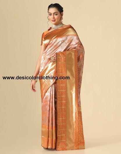 Rust Orange Banarasi Silk Saree