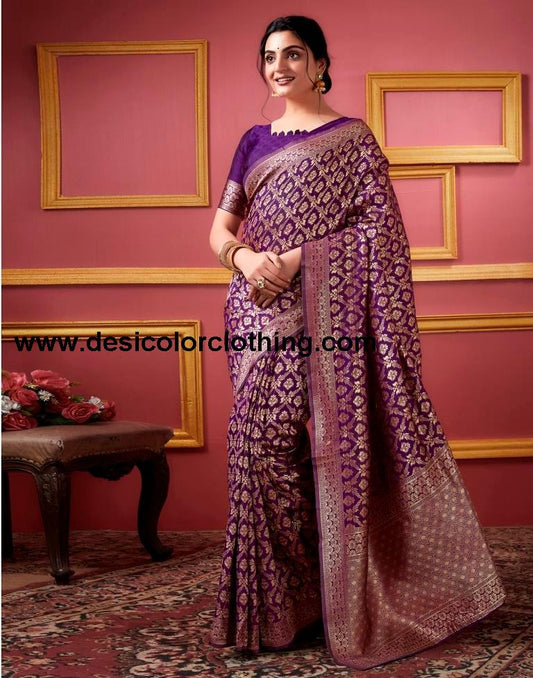 Dark Purple Silk Banarasi Saree