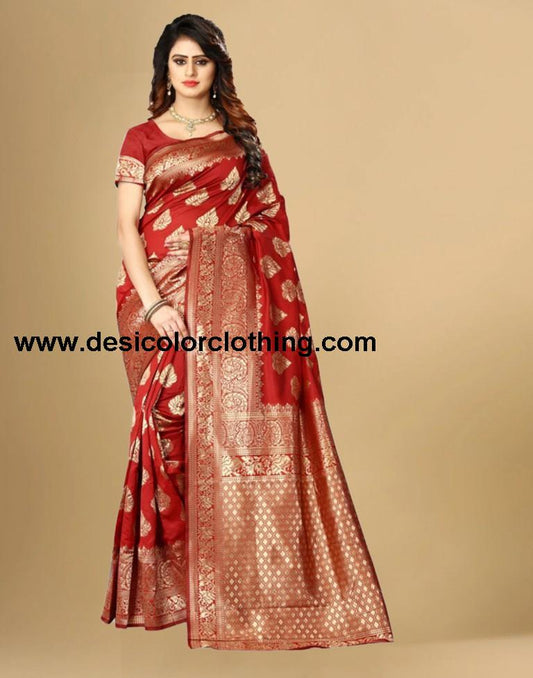 Red Jacquard Banarasi Silk Saree