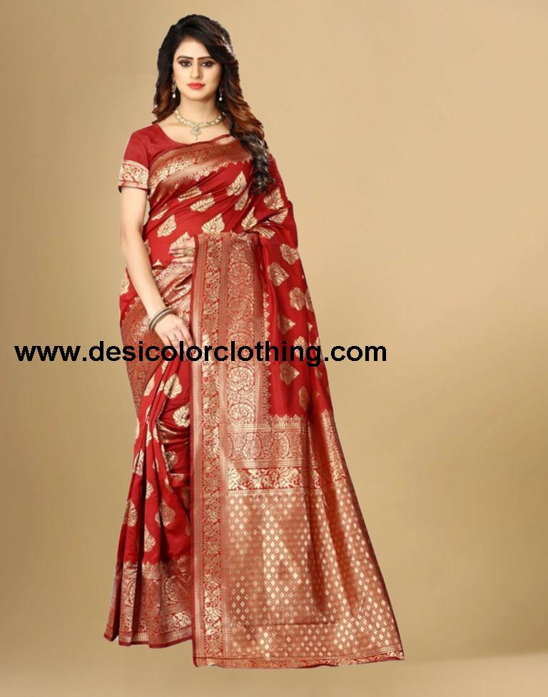 Red Jacquard Banarasi Silk Saree
