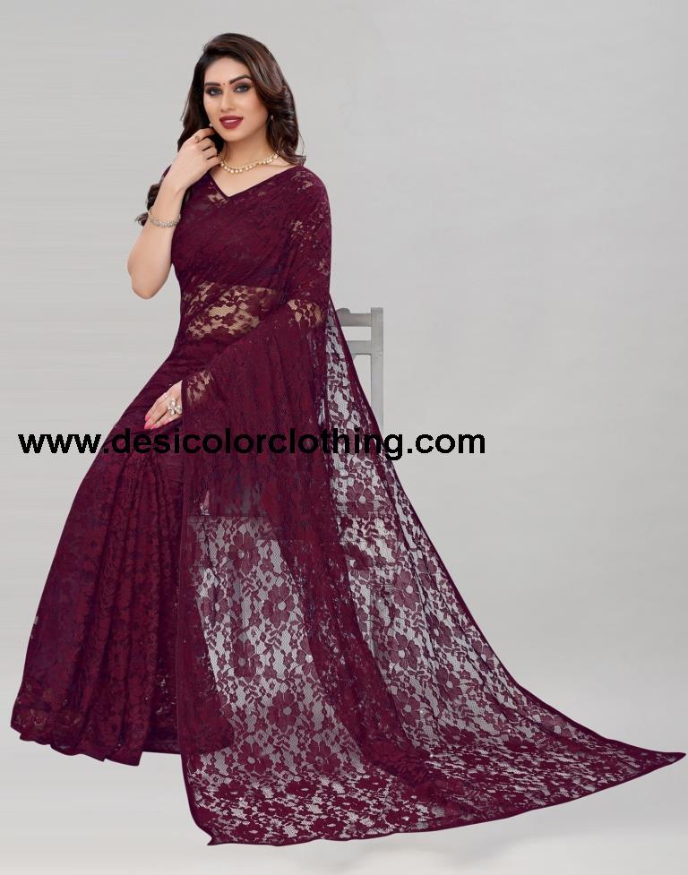 Wine Coloured Russel Net Partywear saree