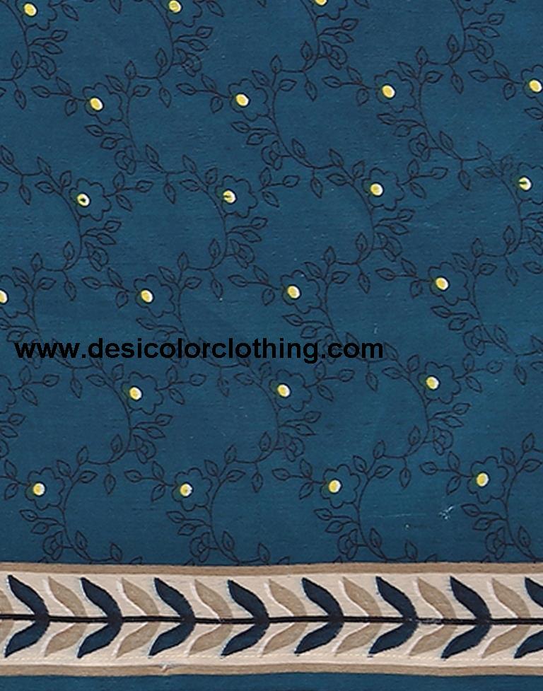 Blue Printed Cotton Unstitched Salwar Suit Material