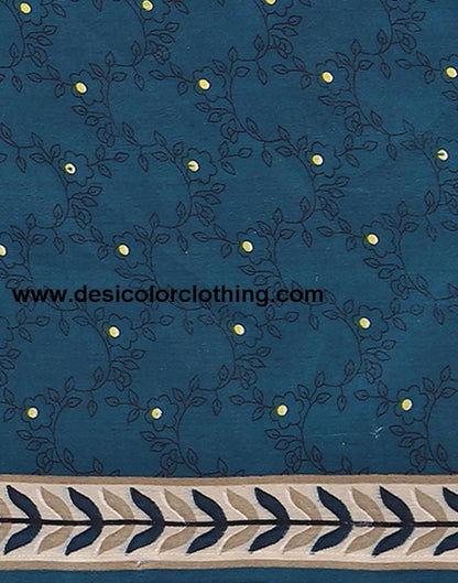 Blue Printed Cotton Unstitched Salwar Suit Material
