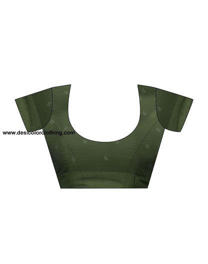 Dark Olive Green Printed Chiffon Saree