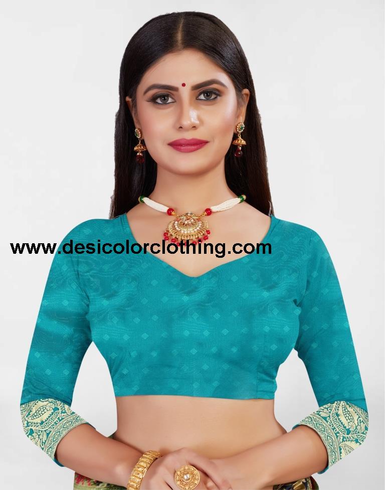 Turquoise Jacquard Banarasi Silk Saree