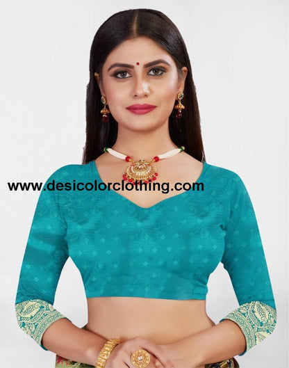 Turquoise Jacquard Banarasi Silk Saree