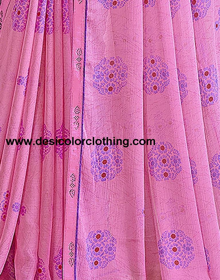 Pink Chiffon Printed Saree