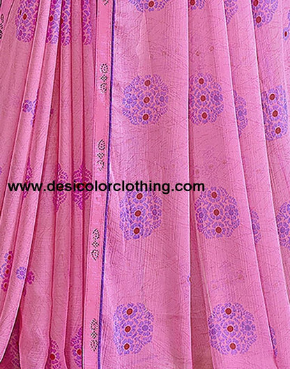 Pink Chiffon Printed Saree