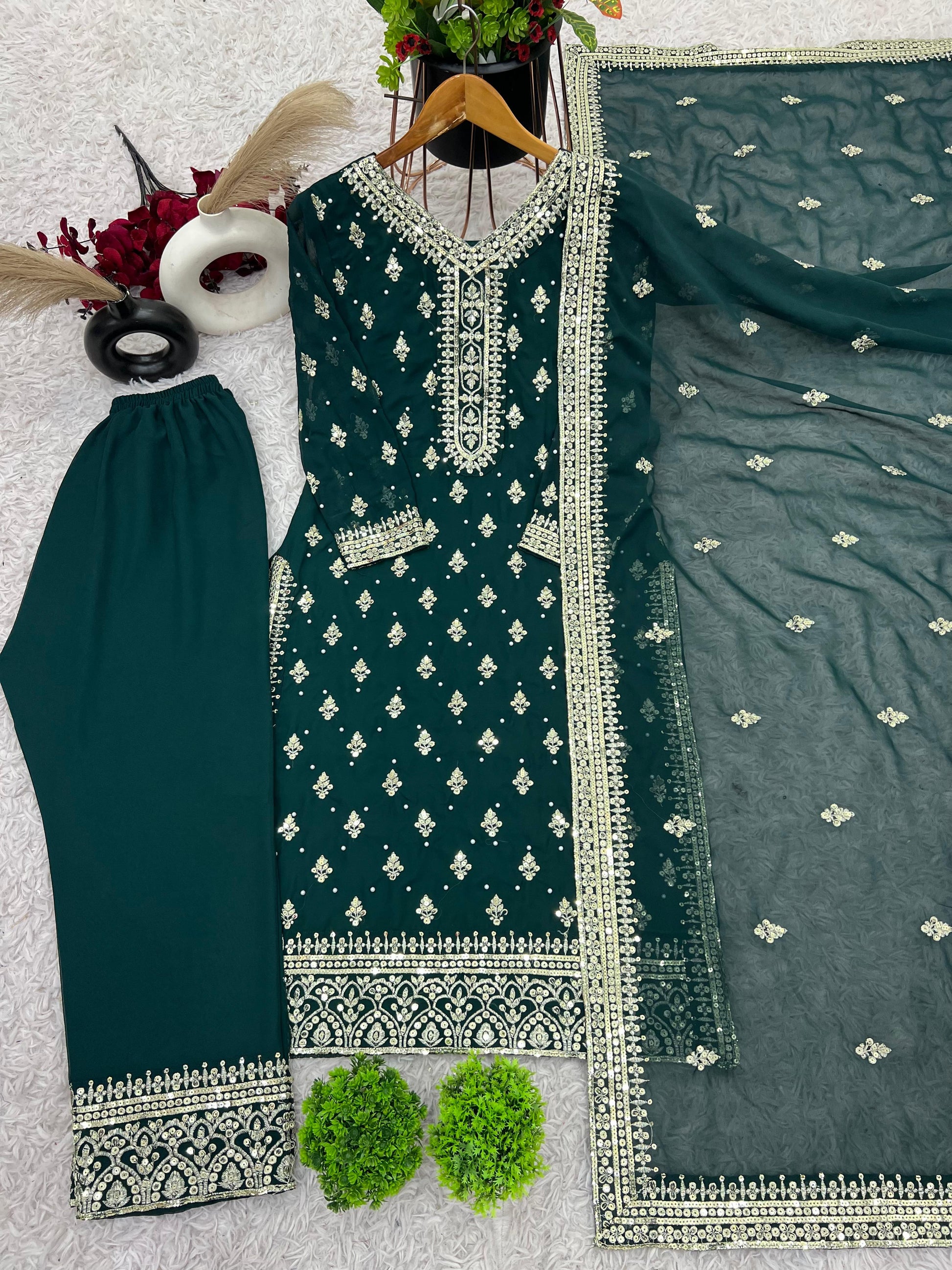 Product Image - Exquisite Designer Georgette Saree with Heavy Embroidery - Perfect Festive & Wedding Wear