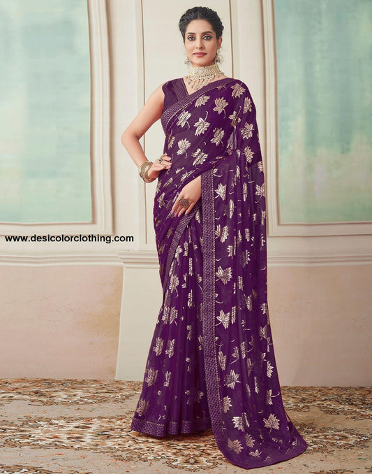 Dark Purple Plain Lycra Saree