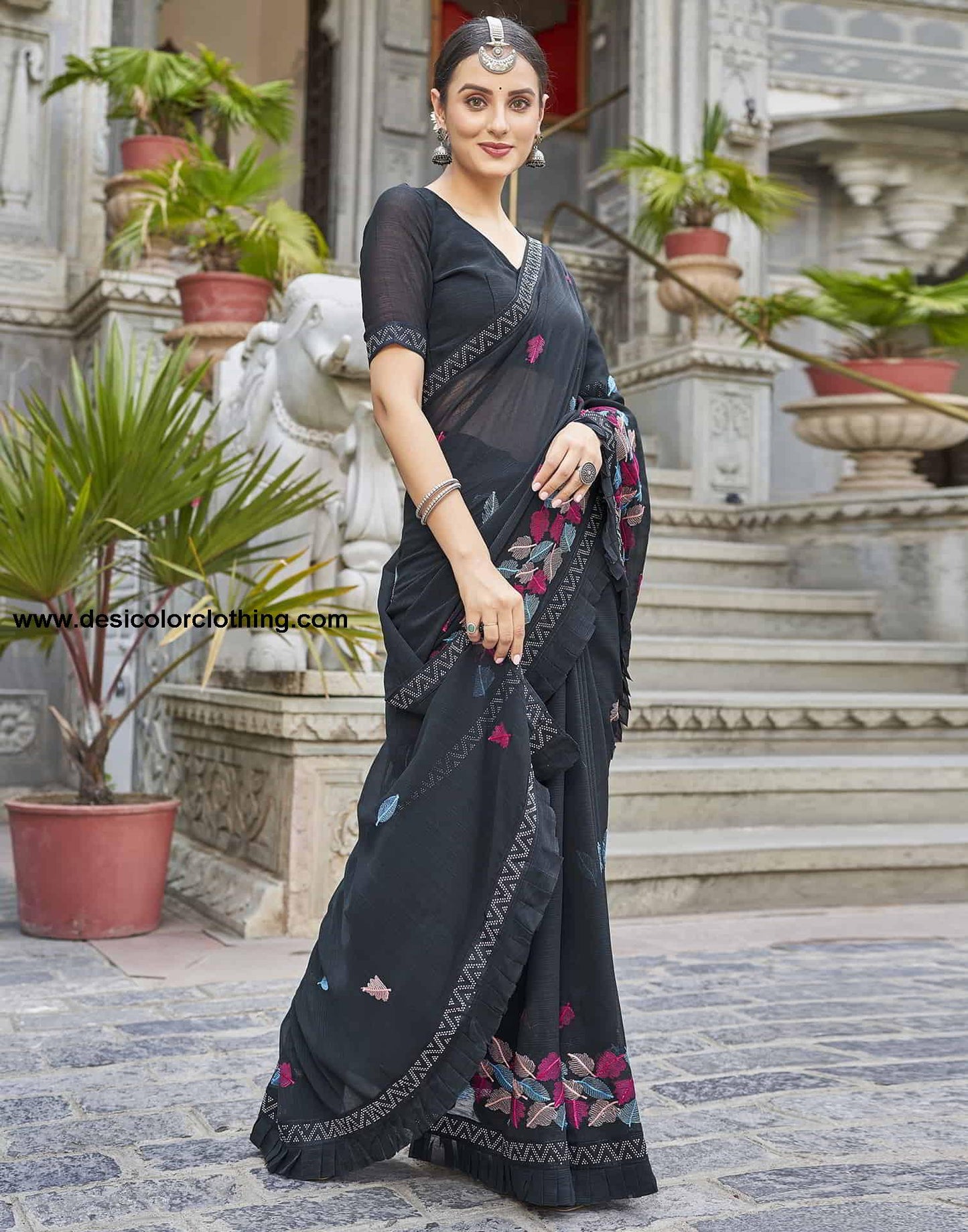 Blue Embroidery Georgette Stone Work Saree