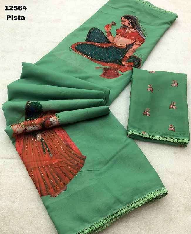 Product Image - Premium Designer Saree with Kalamkari Doll Print & Fancy Lace Border | Festive Wear