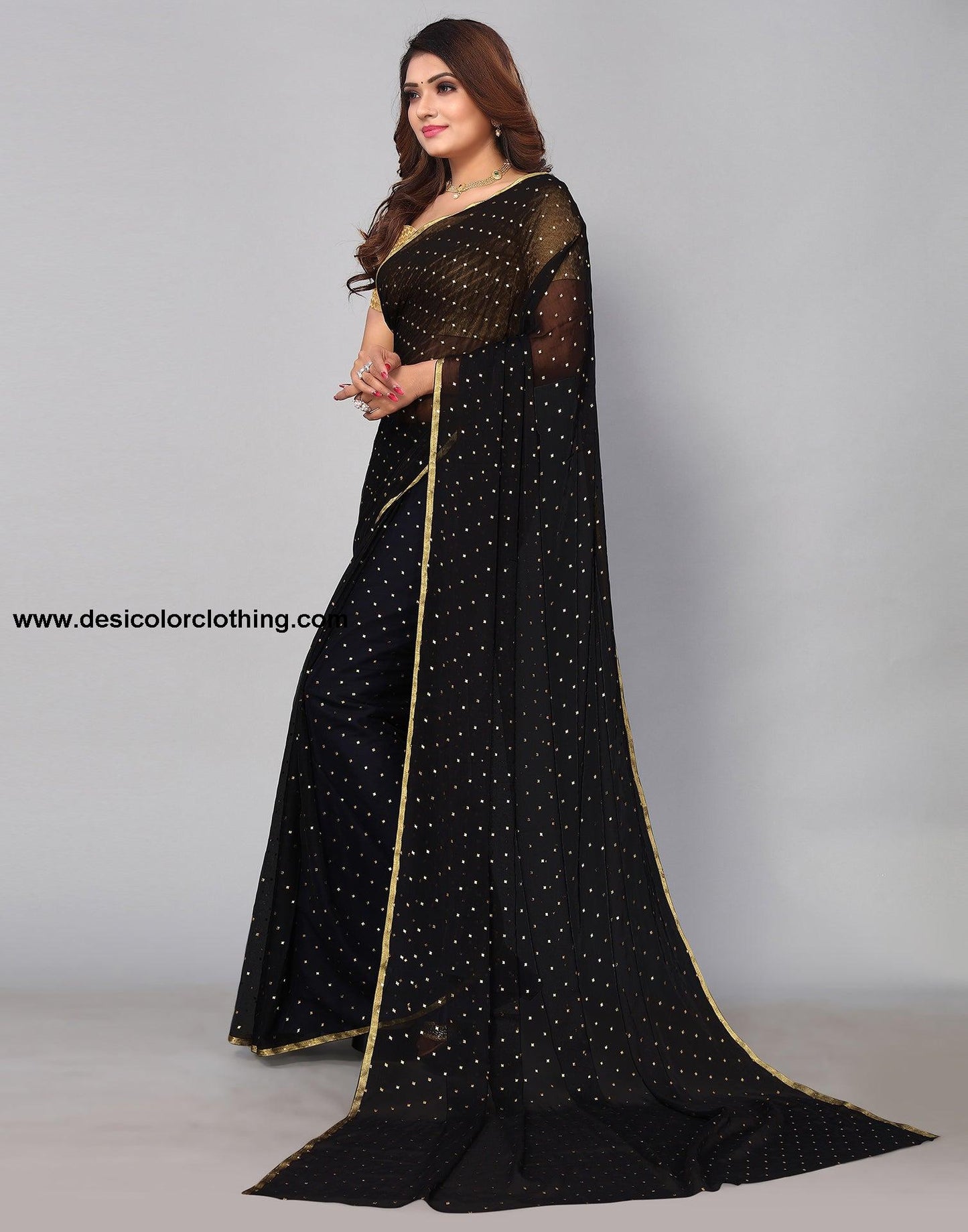 Black Chiffon Plain Saree