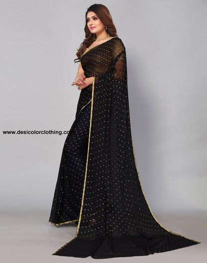 Black Chiffon Plain Saree