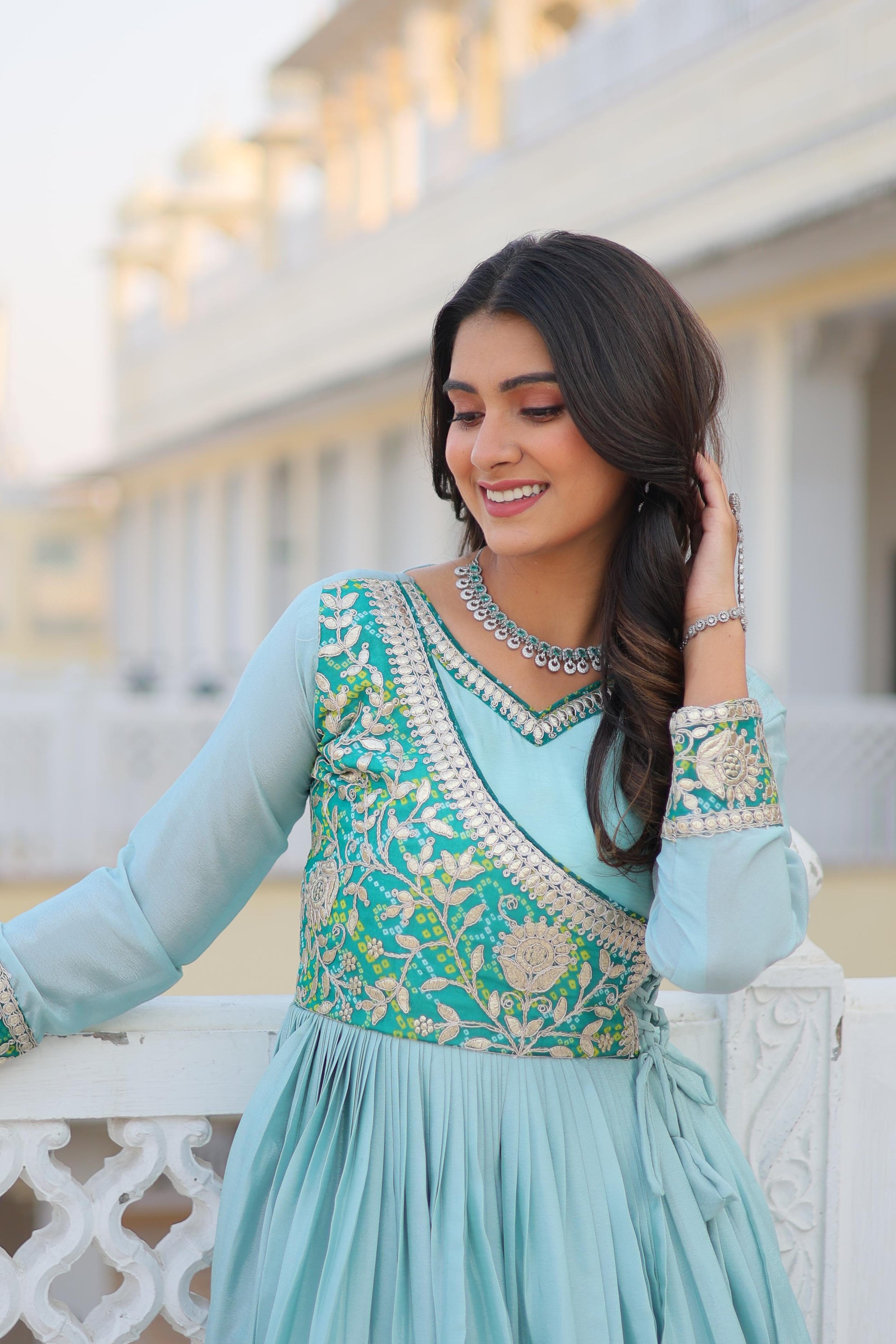 Product Image - Designer Bandhej Long Gown with Jacket | Festive & Wedding Saree Outfit